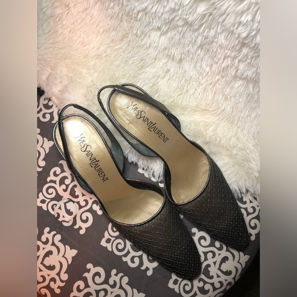 Yves Saint Laurent Vintage Metallic Black Slingback Heels size 9 - Picture 6 of 13